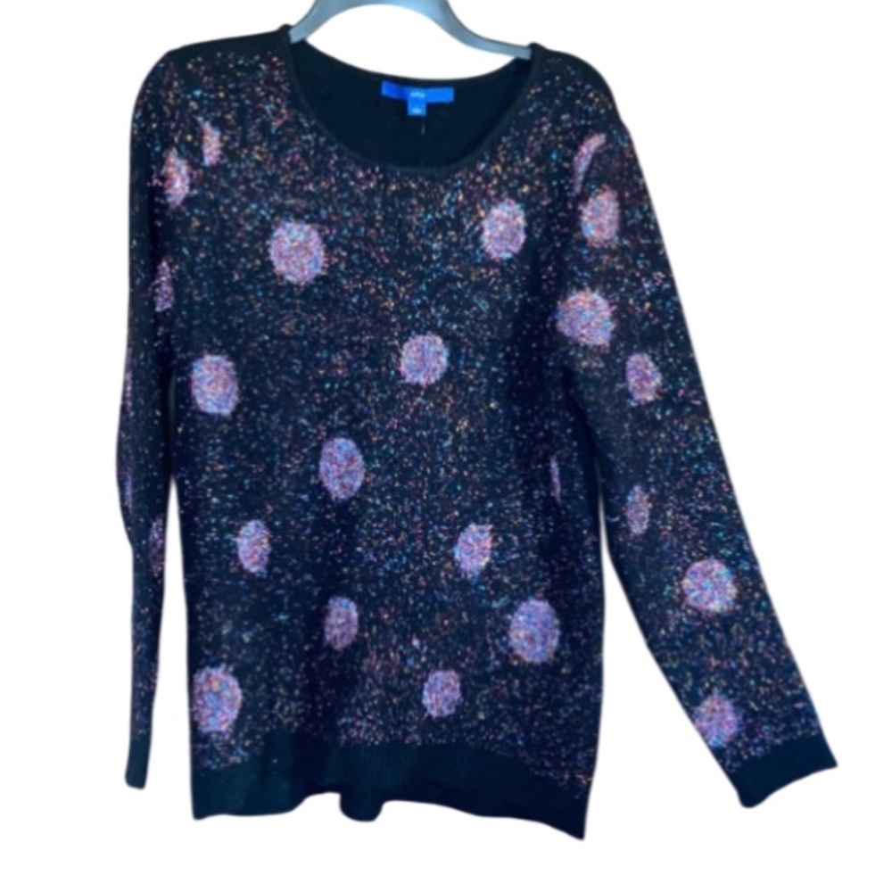 Apt 9 black multi color metallic accent polka dot retro sweater L